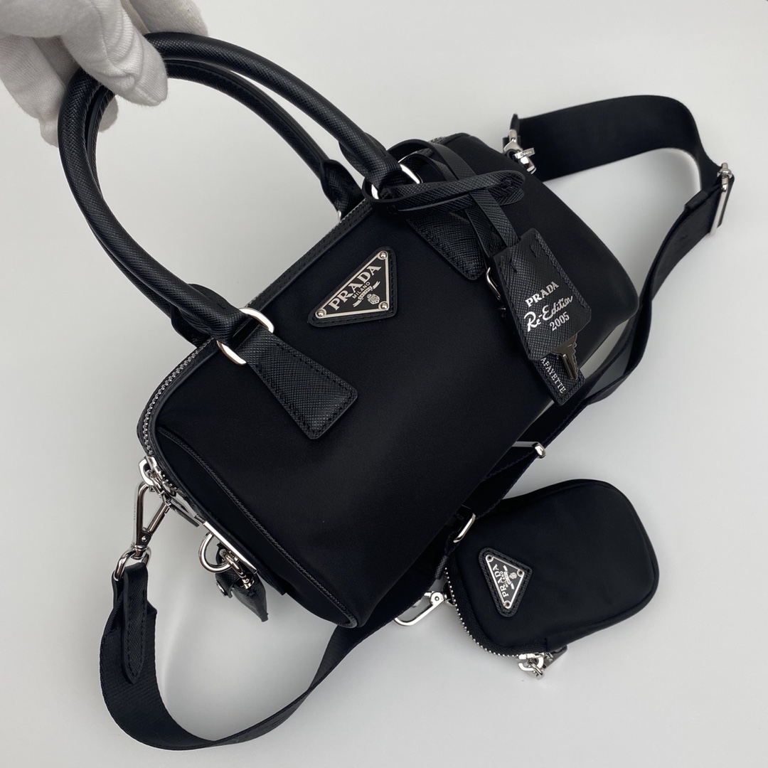 Prada Re Nylon Top Handle Shoulder Bag Black 1BB846